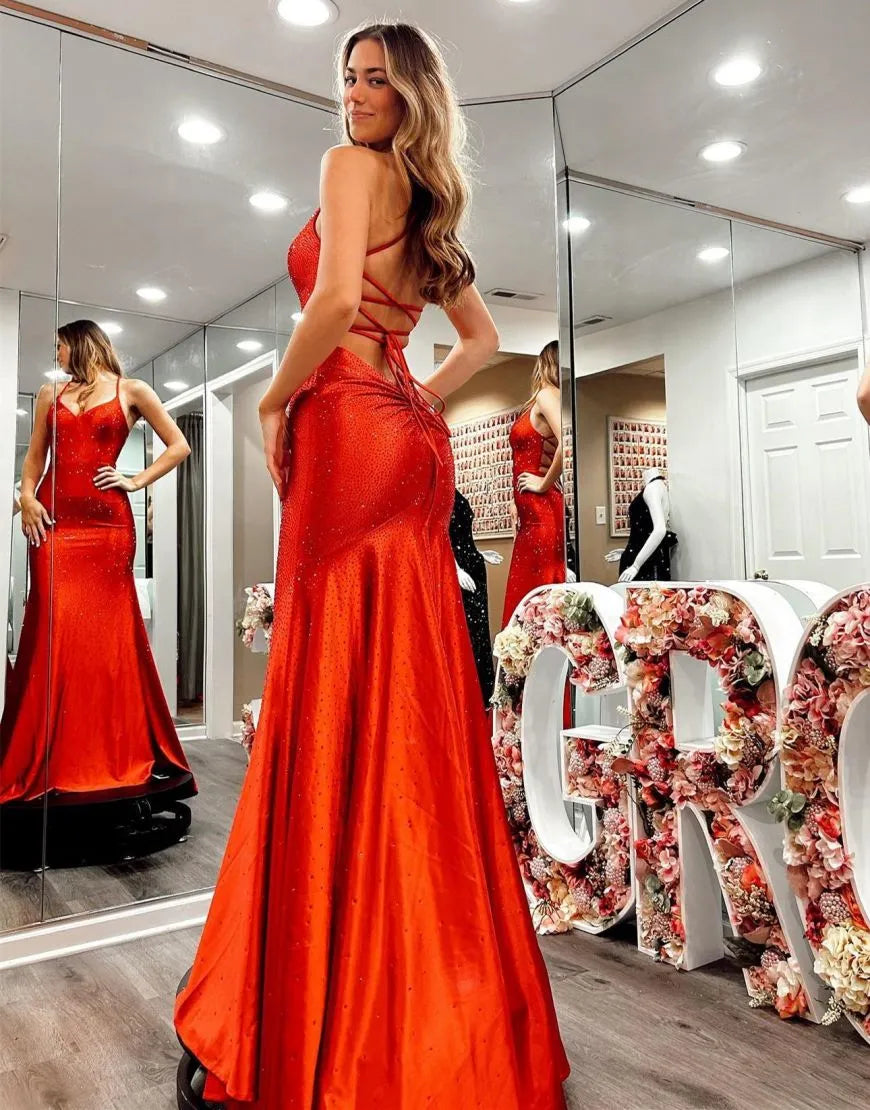 Wholesale Gorgeous Red Spaghetti Straps Corset Back Long Prom Dress long prom dresses with sleeves